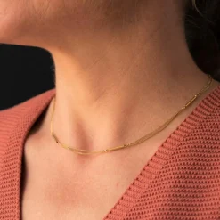 Chaîne double en or maille gourmette et batonnets