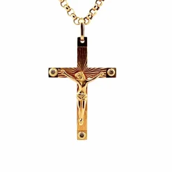 Chaîne et pendentif croix, or jaune et diamants