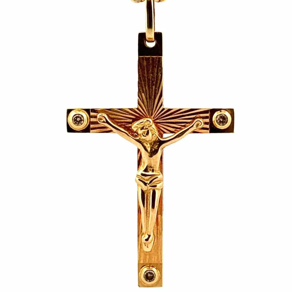 Chaîne et pendentif croix, or jaune et diamants