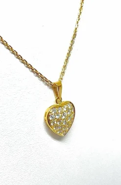 Chaîne et pendentif cœur en or jaune et diamants