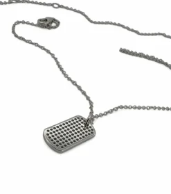 Chaîne et pendentif plaque GI or blanc et diamants