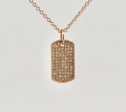 Chaîne et pendentif plaque GI or rose et diamants
