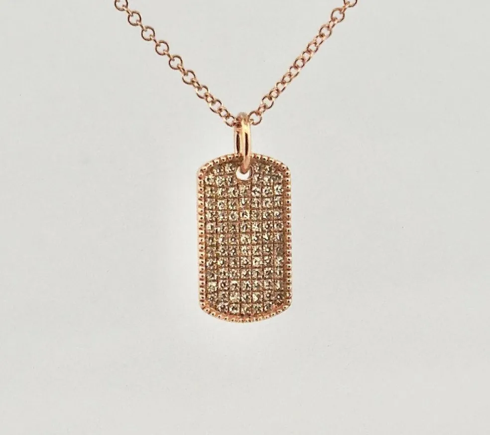 Chaîne et pendentif plaque GI or rose et diamants