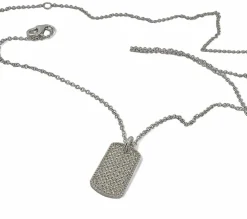 Chaîne et pendentif plaque GI or blanc et diamants