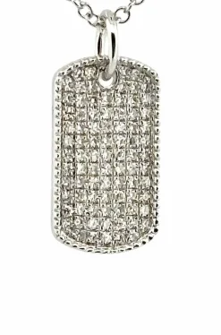 Chaîne et pendentif plaque GI or blanc et diamants