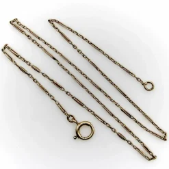 Chaîne portugaise à maillons alternés délicats en or 14 carats de style édouardien
