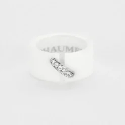CHAUMET- Liens - Bague céramique blanche, or gris et diamants