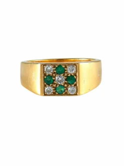 CHEVALIERE OR JAUNE EMERAUDES ET DIAMANTS