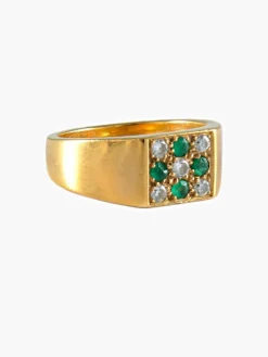 CHEVALIERE OR JAUNE EMERAUDES ET DIAMANTS