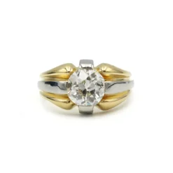 Chevalière - Or jaune et blanc et diamant