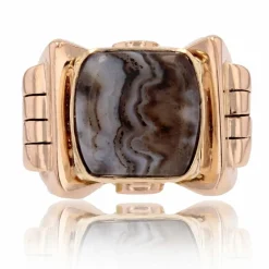 Chevalière ancienne en or et agate zonée