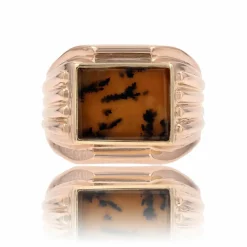 Chevalière ancienne or rose et agate à dendrite