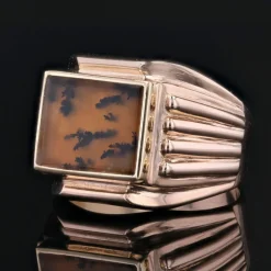 Chevalière ancienne or rose et agate à dendrite