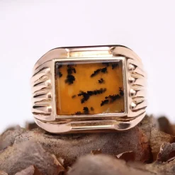 Chevalière ancienne or rose et agate à dendrite