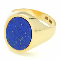 Chevalière en or jaune 14 carats avec lapis-lazulis