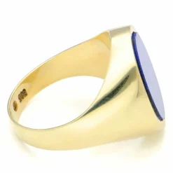 Chevalière en or jaune 14 carats avec lapis-lazulis