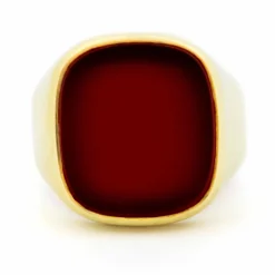 Chevalière en or jaune 14 carats avec cornaline