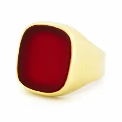 Chevalière en or jaune 14 carats avec cornaline
