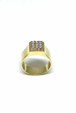 Chevalière en or jaune, diamants
