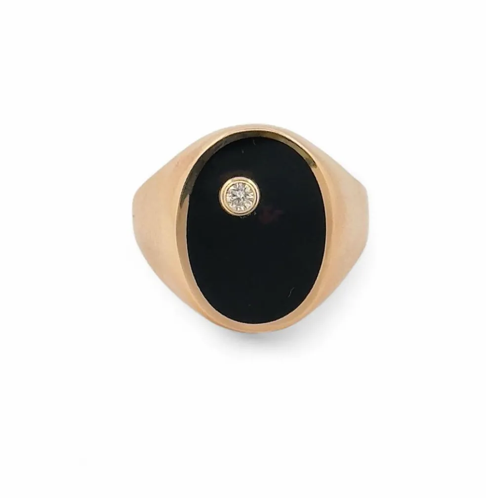 Chevalière en or jaune onyx et diamant