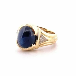Chevalière homme en or jaune 18 carats saphir et diamants
