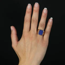 Chevalière lapis lazuli en or jaune