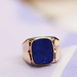 Chevalière lapis lazuli en or jaune
