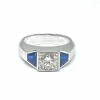 Chevalière or blanc diamant 0,92 carat saphirs synthétiques