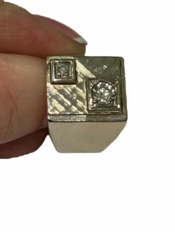 Chevalière or gris diamants