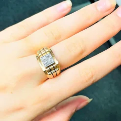 Chevalière Or jaune / Platine & Diamants