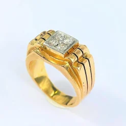 Chevalière Or jaune / Platine & Diamants
