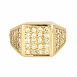 Chevalière or jaune et diamants