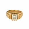 Chevalière or jaune et gris centré d'un diamant