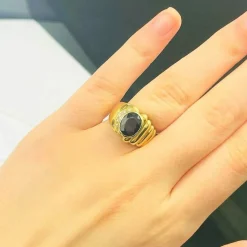 Chevalière Or Pierre Rouge Diamant