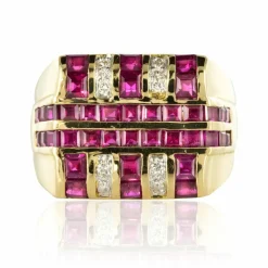 Chevalière rubis diamants