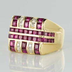 Chevalière rubis diamants