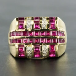 Chevalière rubis diamants
