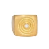 Chevalière vintage en diamant avec motif fossile carré en or jaune 18 carats
