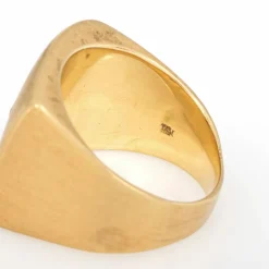 Chevalière vintage en diamant avec motif fossile carré en or jaune 18 carats