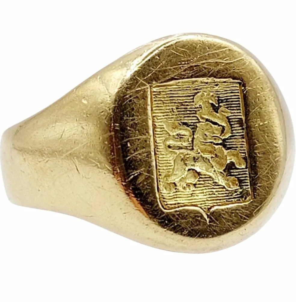 Chevalière vintage or jaune, armoiries françaises