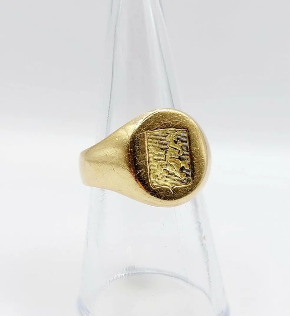 Chevalière vintage or jaune, armoiries françaises
