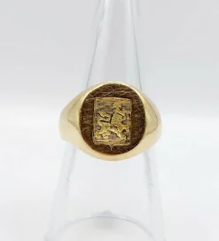 Chevalière vintage or jaune, armoiries françaises