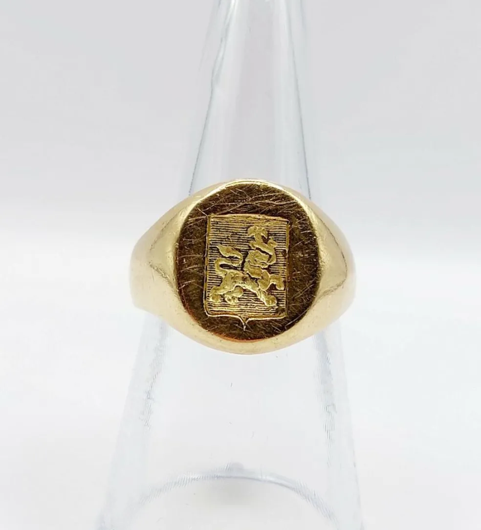 Chevalière vintage or jaune, armoiries françaises