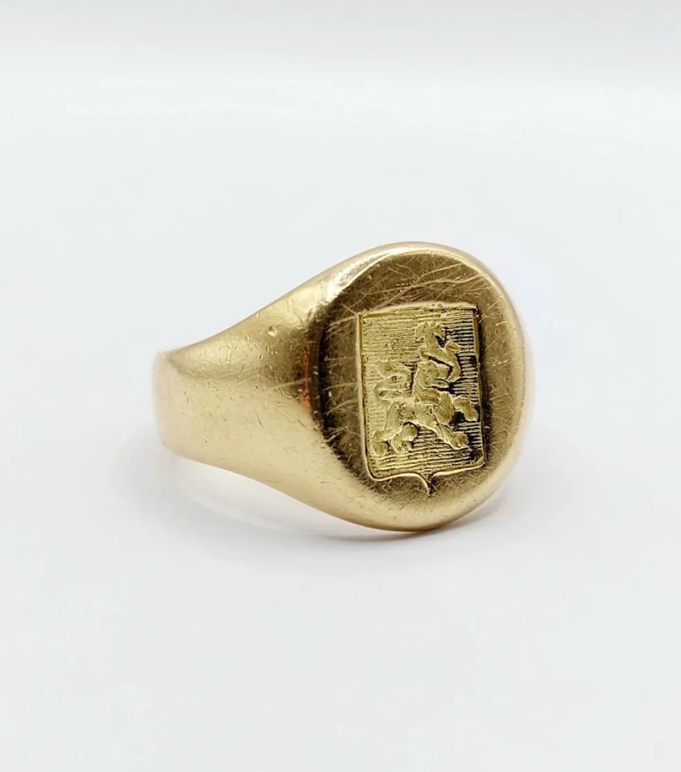 Chevalière vintage or jaune, armoiries françaises
