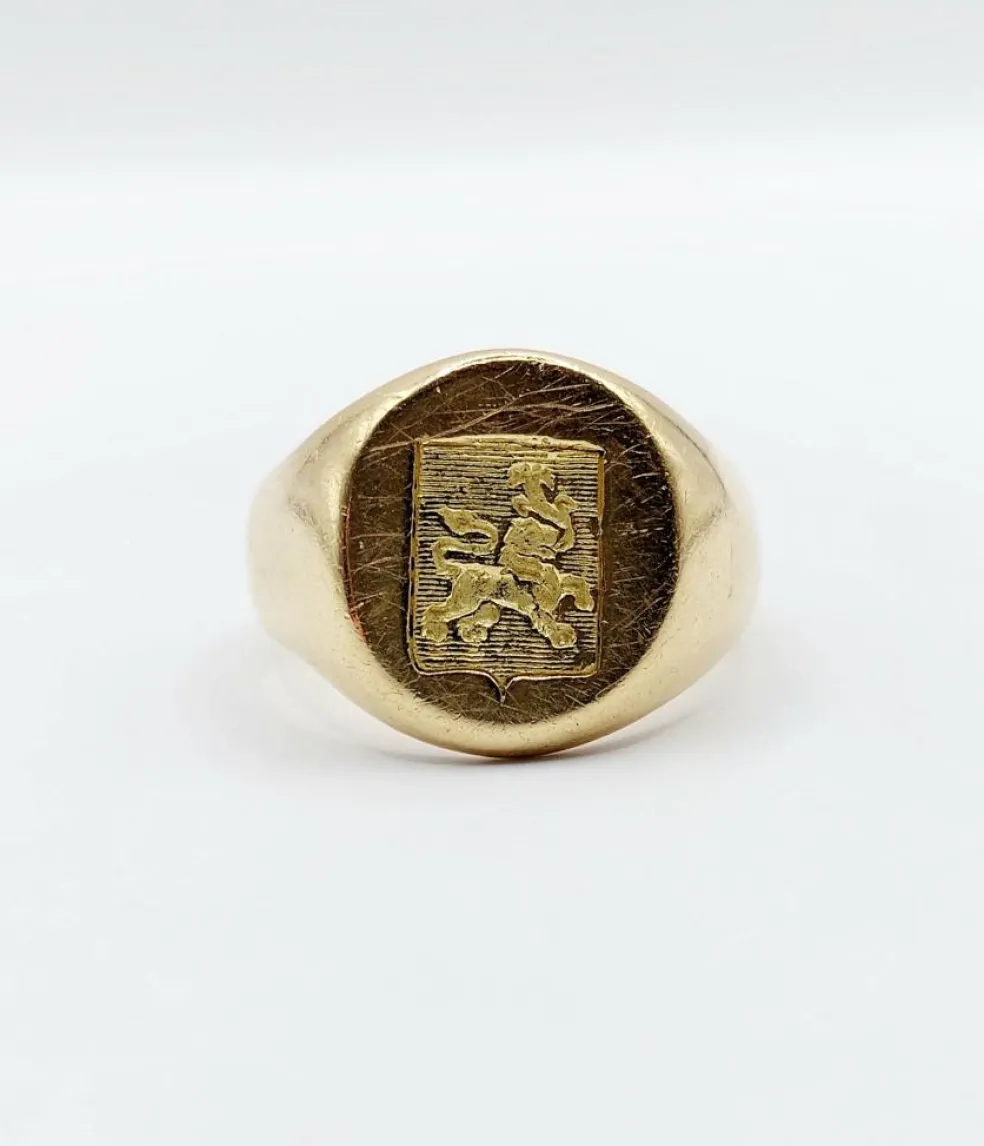 Chevalière vintage or jaune, armoiries françaises