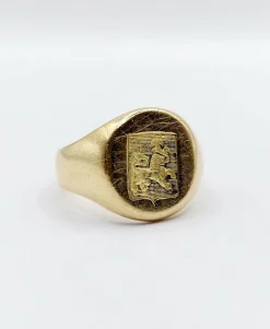 Chevalière vintage or jaune, armoiries françaises