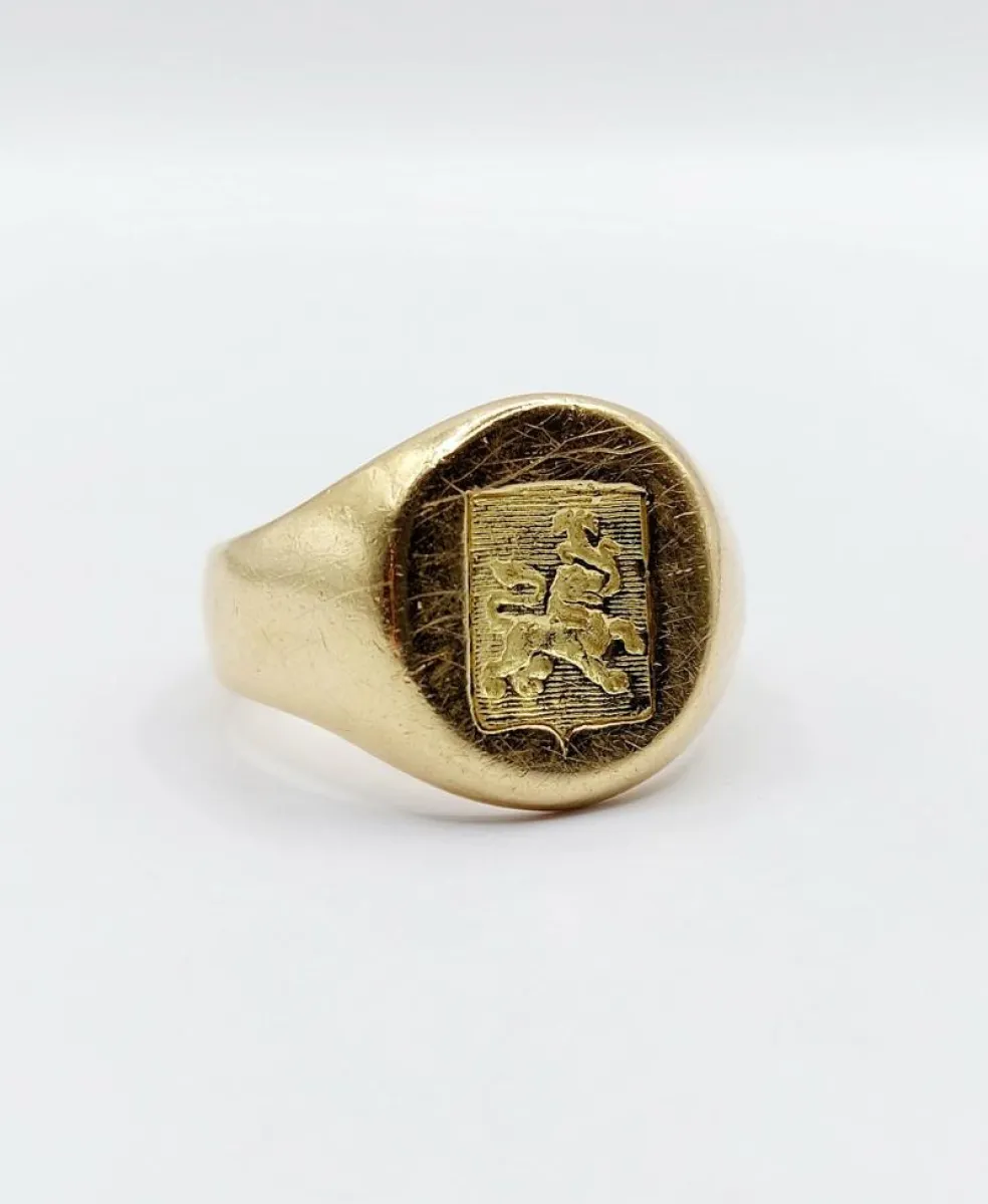 Chevalière vintage or jaune, armoiries françaises