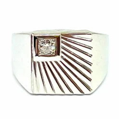 Chevalière vintage Soleil Levant , or blanc et diamant