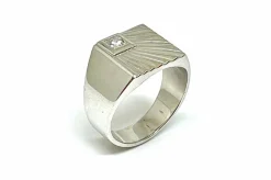 Chevalière vintage Soleil Levant , or blanc et diamant