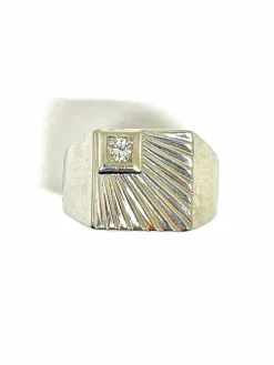 Chevalière vintage Soleil Levant , or blanc et diamant